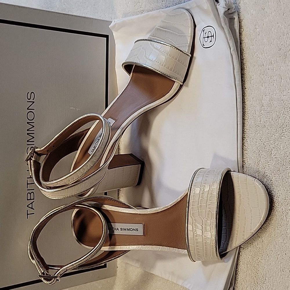 Tabitha Simmons Leticia Embossed Croc heel sandals, NIB